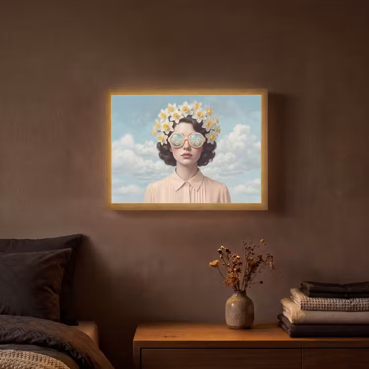 Vrouw - Narcissen - Geel Light Box met batterij (Wandlamp) middel -sfeer4