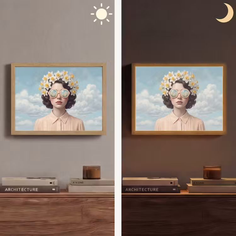 Vrouw - Narcissen - Geel Light Box met batterij (Wandlamp) middel -sfeer3