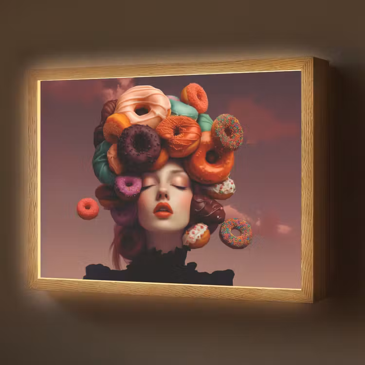 Vrouw - Donuts - Kleurrijk Light Box met batterij (Wandlamp) middel -z3d_website