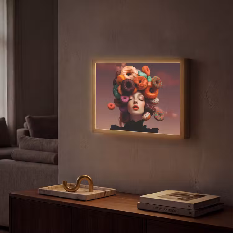 Vrouw - Donuts - Kleurrijk Light Box met batterij (Wandlamp) middel -sfeer1