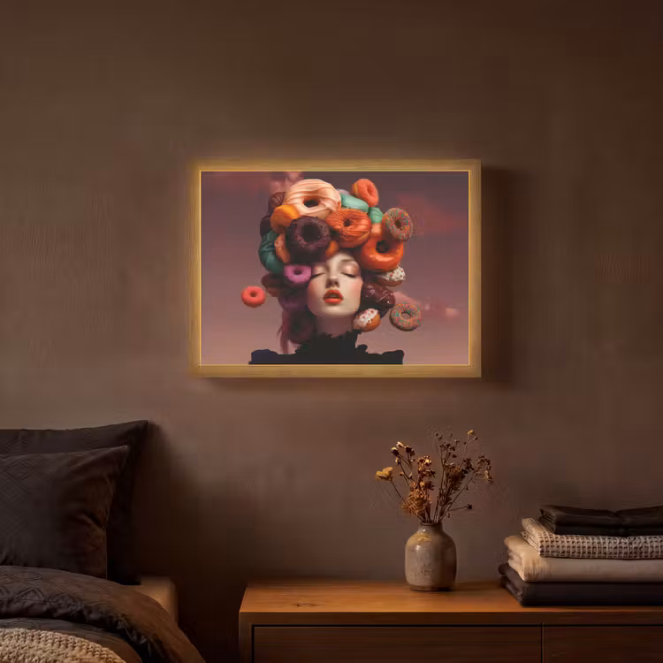 Vrouw - Donuts - Kleurrijk Light Box met batterij (Wandlamp) middel -sfeer4