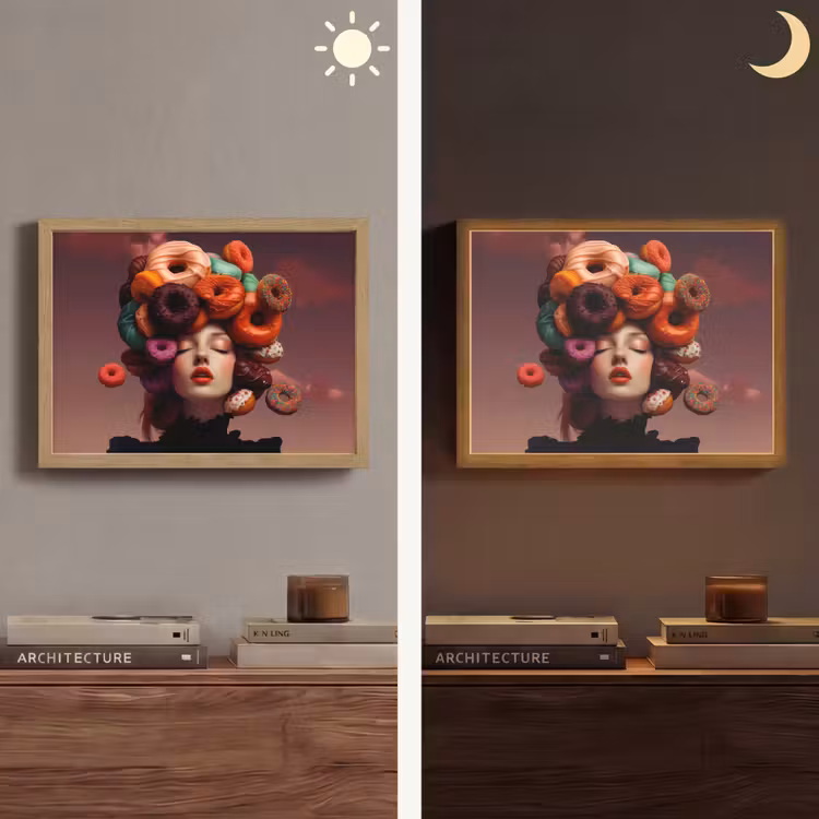 Vrouw - Donuts - Kleurrijk Light Box met batterij (Wandlamp) middel -sfeer3