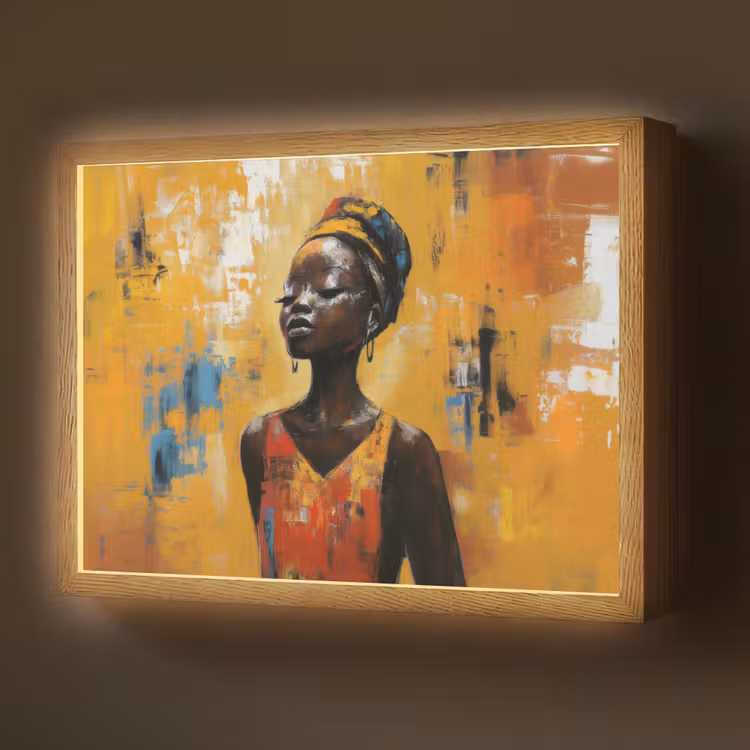 Vrouw - Ogen - Penseelstreken - Geel Light Box met batterij (Wandlamp) middel -z3d_website