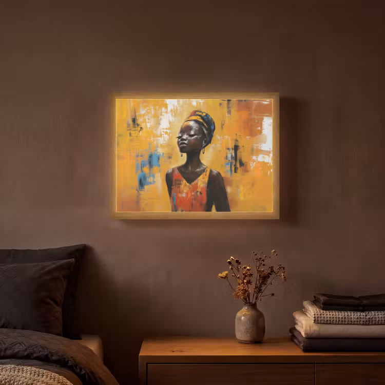 Vrouw - Ogen - Penseelstreken - Geel Light Box met batterij (Wandlamp) middel -sfeer4