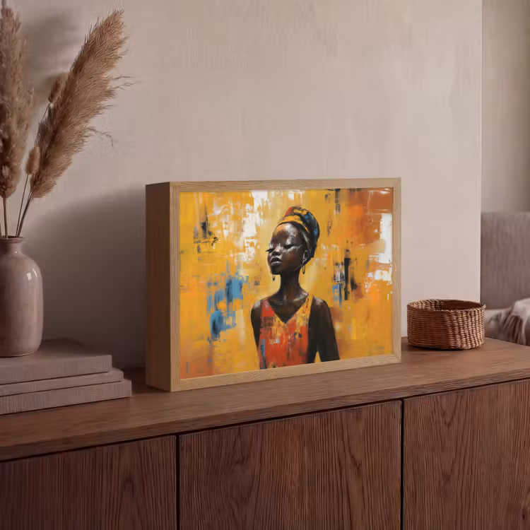 Vrouw - Ogen - Penseelstreken - Geel Light Box met batterij (Wandlamp) middel -sfeer2