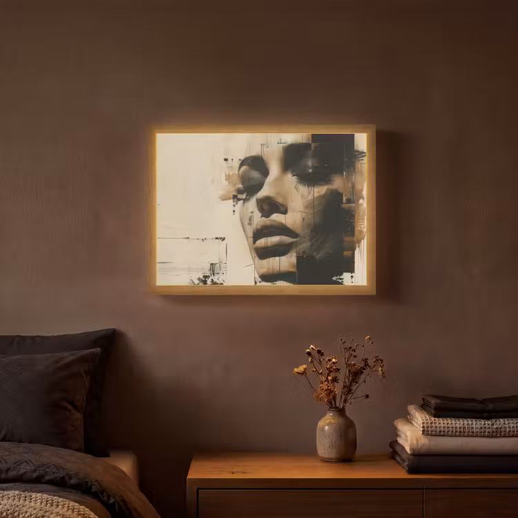 Vrouw - Gezicht - Abstract - Kunst Light Box met batterij (Wandlamp) middel -sfeer4
