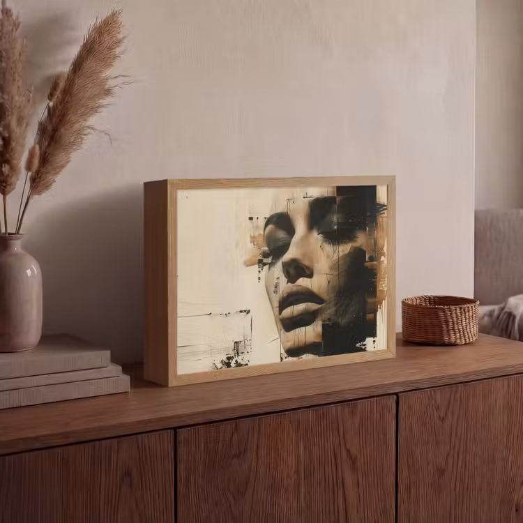 Vrouw - Gezicht - Abstract - Kunst Light Box met batterij (Wandlamp) middel -sfeer2