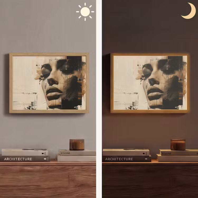 Vrouw - Gezicht - Abstract - Kunst Light Box met batterij (Wandlamp) middel -sfeer3
