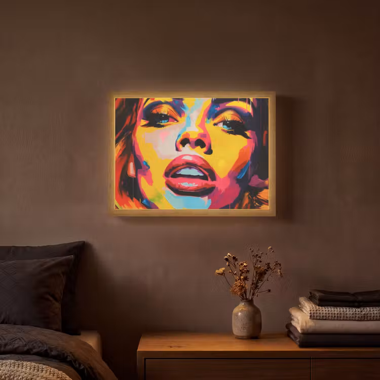 Vrouw - Gezicht - Kleurrijk Light Box met batterij (Wandlamp) middel -sfeer4