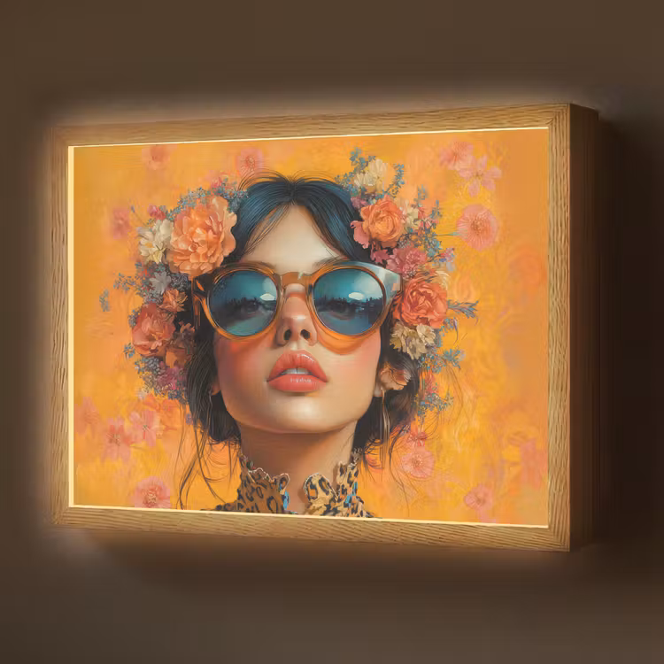 Vrouw - Bloemen - Aesthetic - Oranje Light Box met batterij (Wandlamp) middel -z3d_website