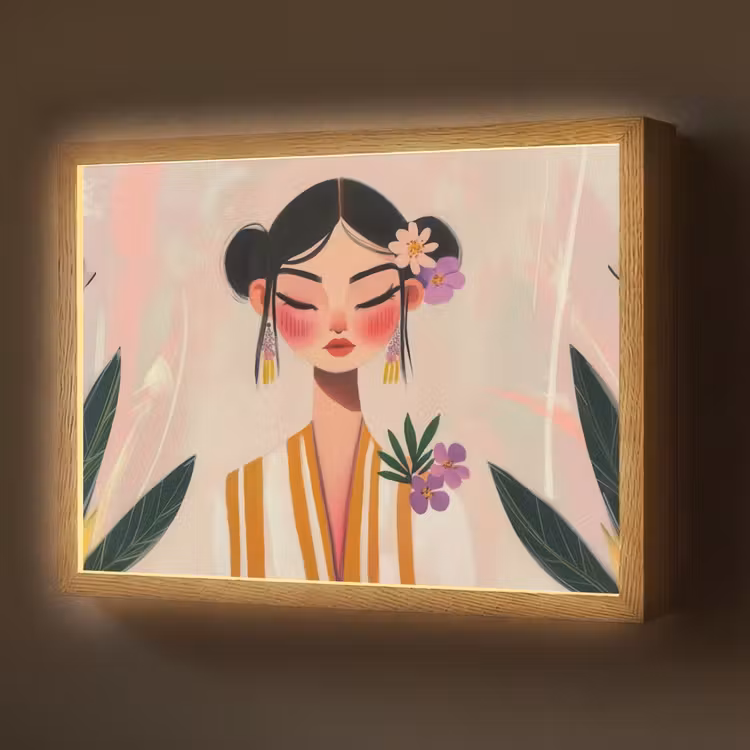 Vrouw - Bloemen - Pastel Light Box met batterij (Wandlamp) middel -z3d_website