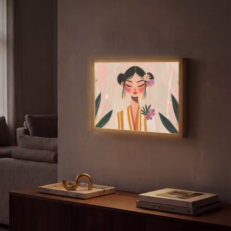 Vrouw - Bloemen - Pastel Light Box met batterij (Wandlamp) middel -sfeer1