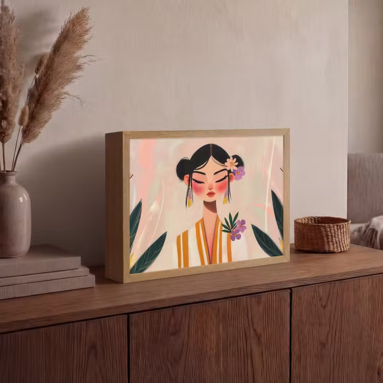 Vrouw - Bloemen - Pastel Light Box met batterij (Wandlamp) middel -sfeer2