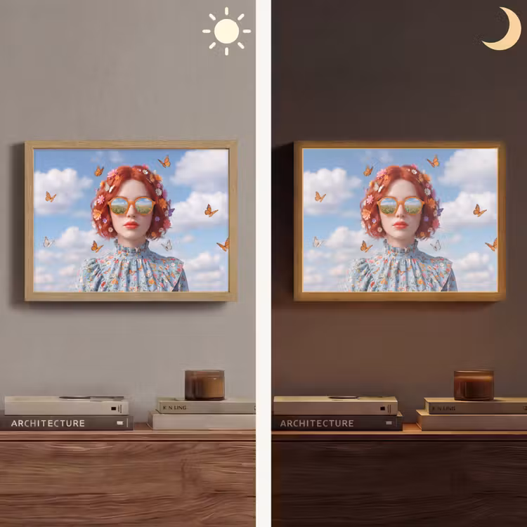 Vrouw - Bloemen - Zomer - Portret - Kleurrijk Light Box met batterij (Wandlamp) middel -sfeer3