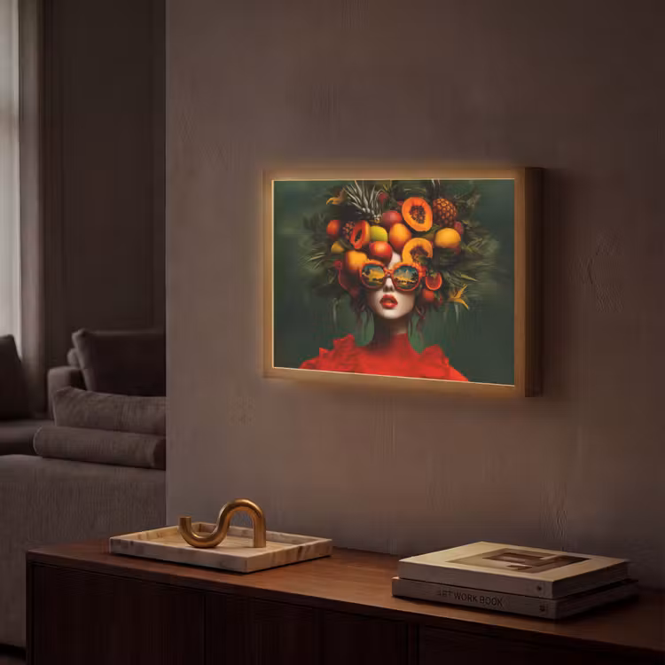 Vrouw - Vruchten - Papaja - Ananas Light Box met batterij (Wandlamp) middel -sfeer1