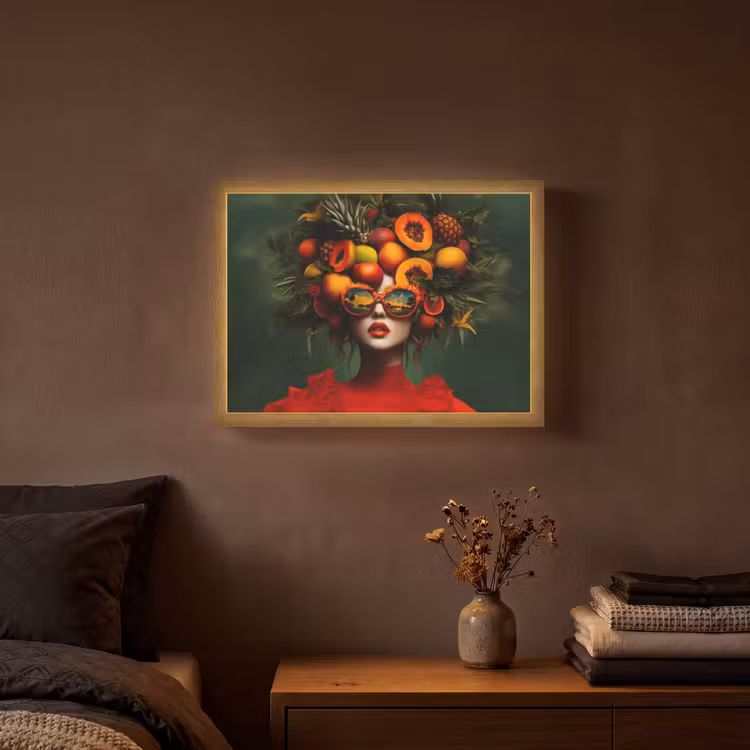 Vrouw - Vruchten - Papaja - Ananas Light Box met batterij (Wandlamp) middel -sfeer4