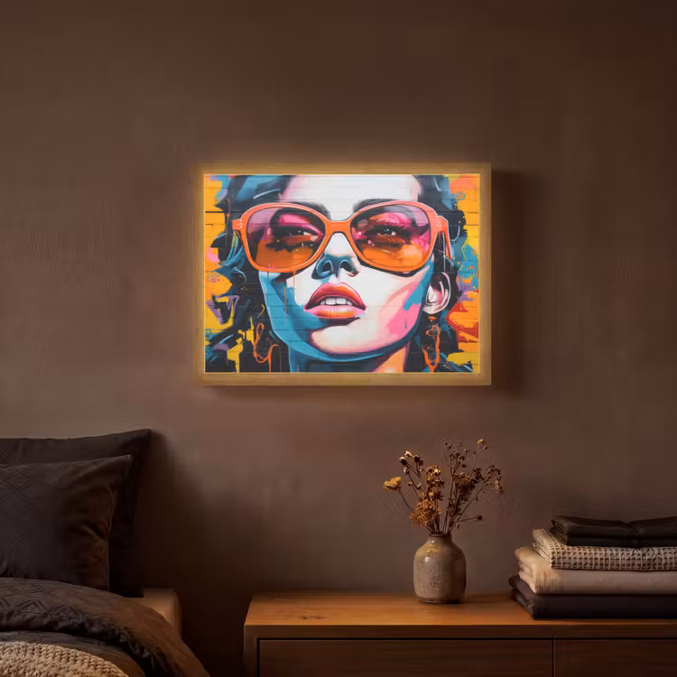 Vrouw - Bril - Kleuren - Graffiti Light Box met batterij (Wandlamp) middel -sfeer4