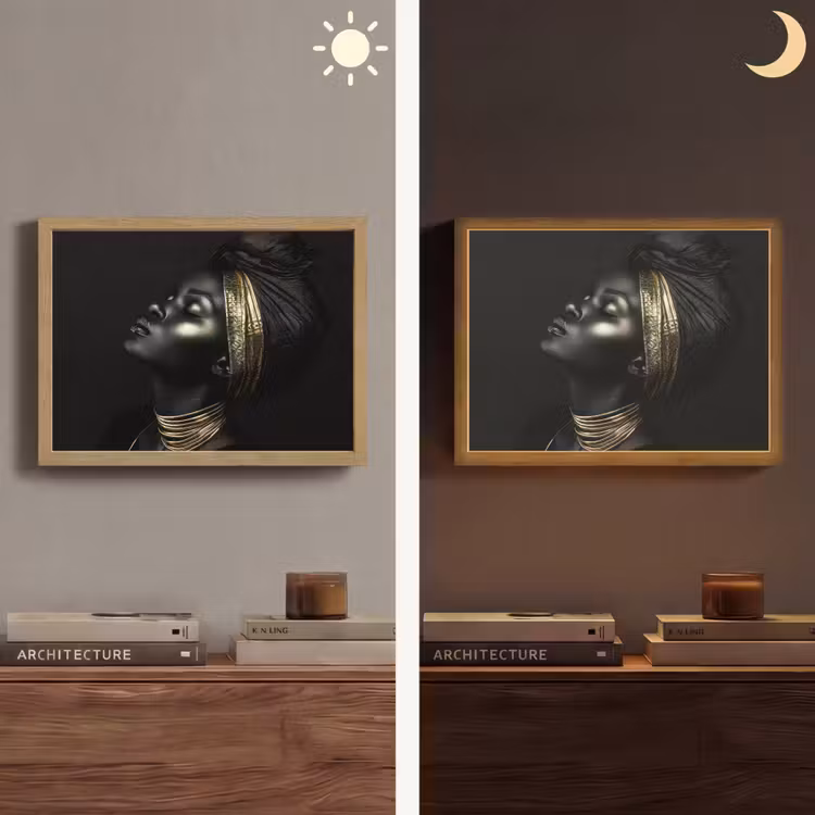 Vrouw - Goud - Portret - Modern Light Box met batterij (Wandlamp) middel -sfeer3