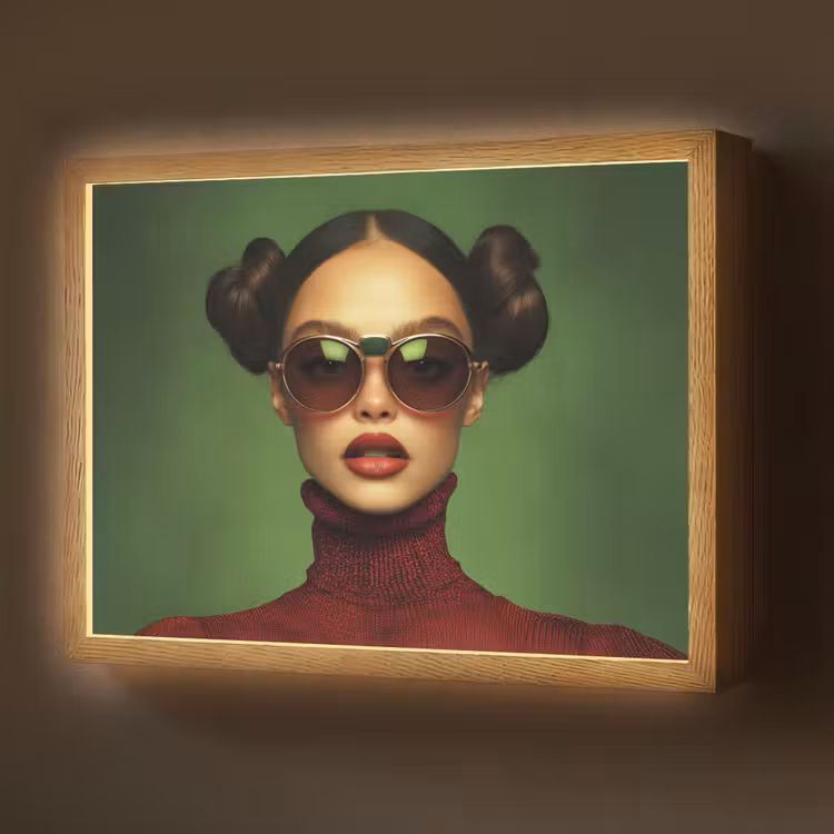 Vrouw - Groen - Bril - Aesthetic - Modern Light Box met batterij (Wandlamp) middel -z3d_website