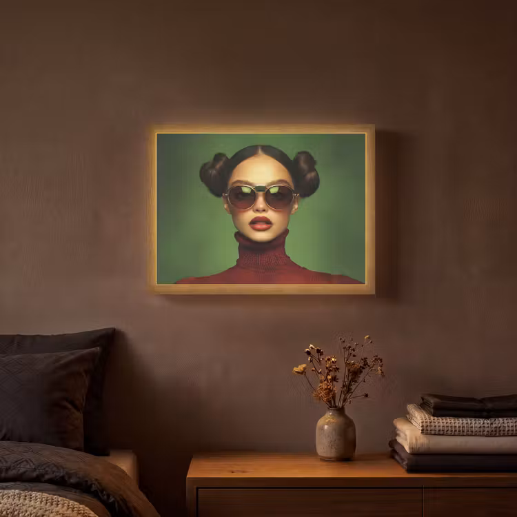 Vrouw - Groen - Bril - Aesthetic - Modern Light Box met batterij (Wandlamp) middel -sfeer4