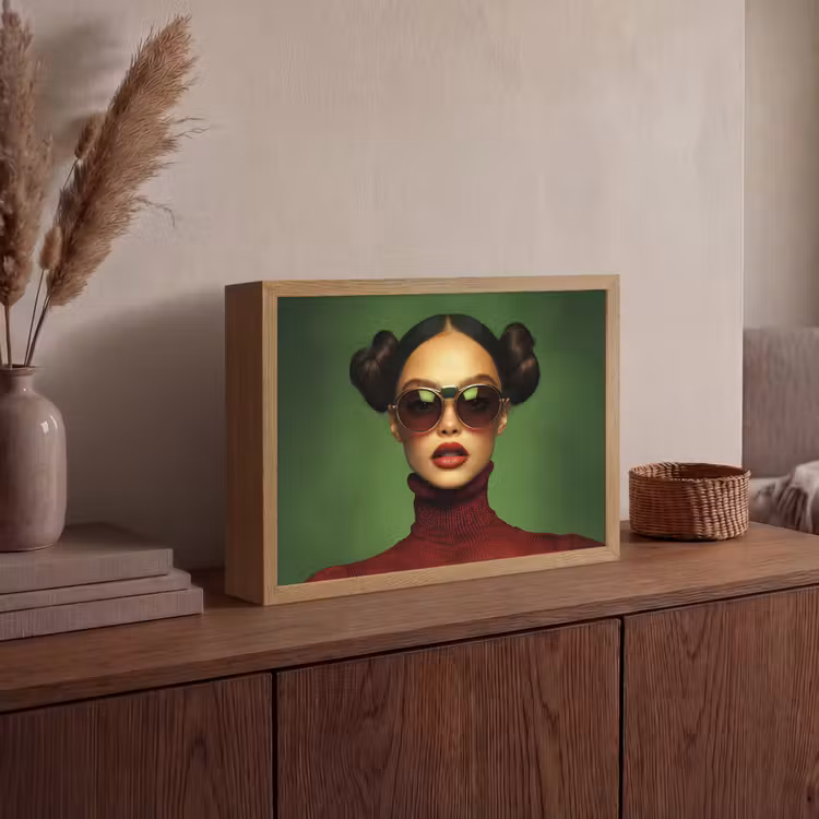 Vrouw - Groen - Bril - Aesthetic - Modern Light Box met batterij (Wandlamp) middel -sfeer2