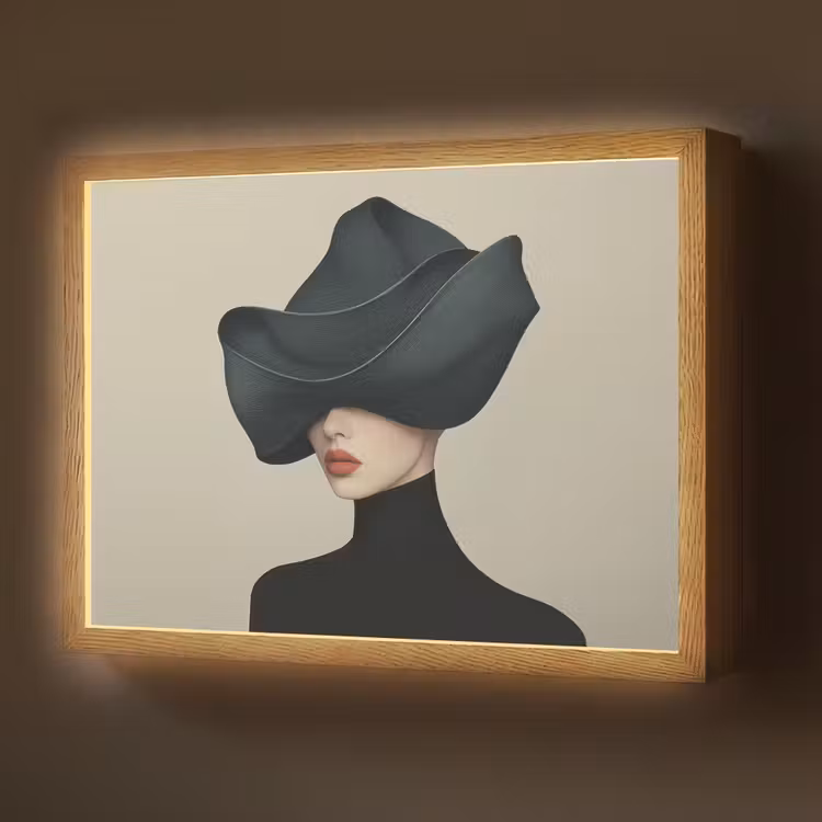 Vrouw - Groen - Hoed Light Box met batterij (Wandlamp) middel -z3d_website
