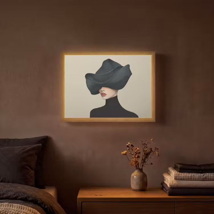 Vrouw - Groen - Hoed Light Box met batterij (Wandlamp) middel -sfeer4