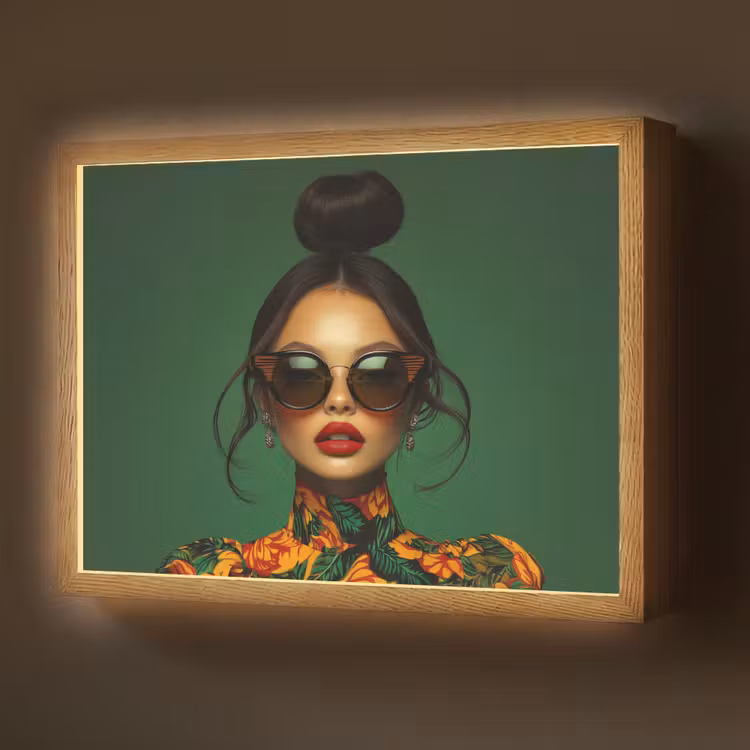 Vrouw - Groen - Modern - Bril - Abstract Light Box met batterij (Wandlamp) middel -z3d_website