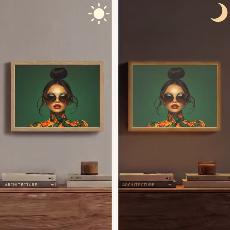 Vrouw - Groen - Modern - Bril - Abstract Light Box met batterij (Wandlamp) middel -sfeer3