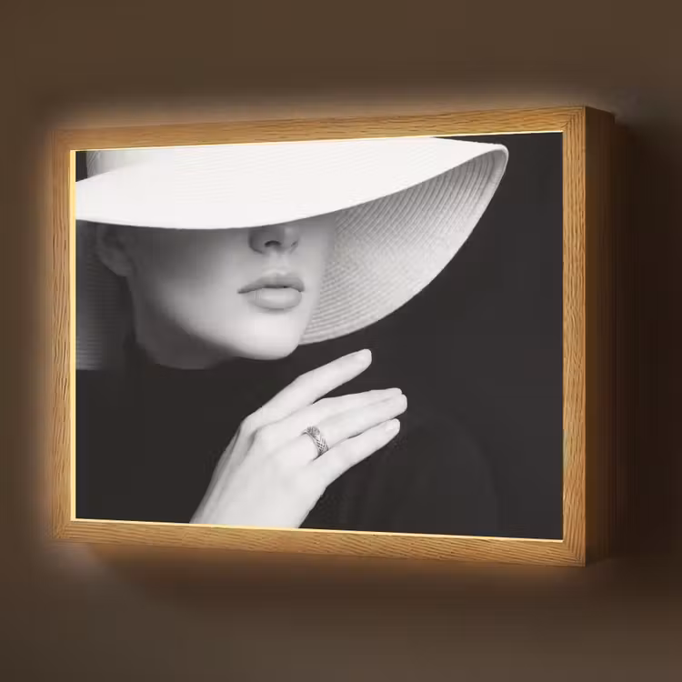 Vrouw - Hoed - Hand - Zwart - Wit - Klassiek Light Box met batterij (Wandlamp) middel -z3d_website
