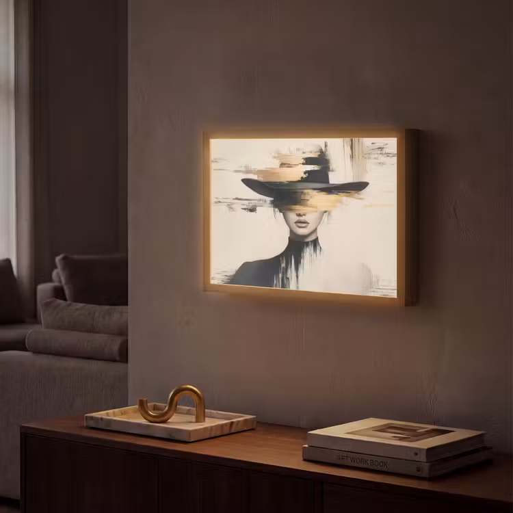 Vrouw - Hoed - Verf Light Box met batterij (Wandlamp) middel -sfeer1