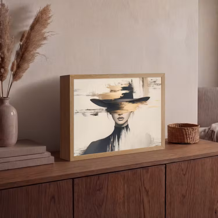 Vrouw - Hoed - Verf Light Box met batterij (Wandlamp) middel -sfeer2