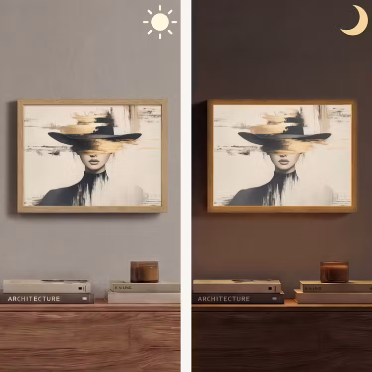 Vrouw - Hoed - Verf Light Box met batterij (Wandlamp) middel -sfeer3