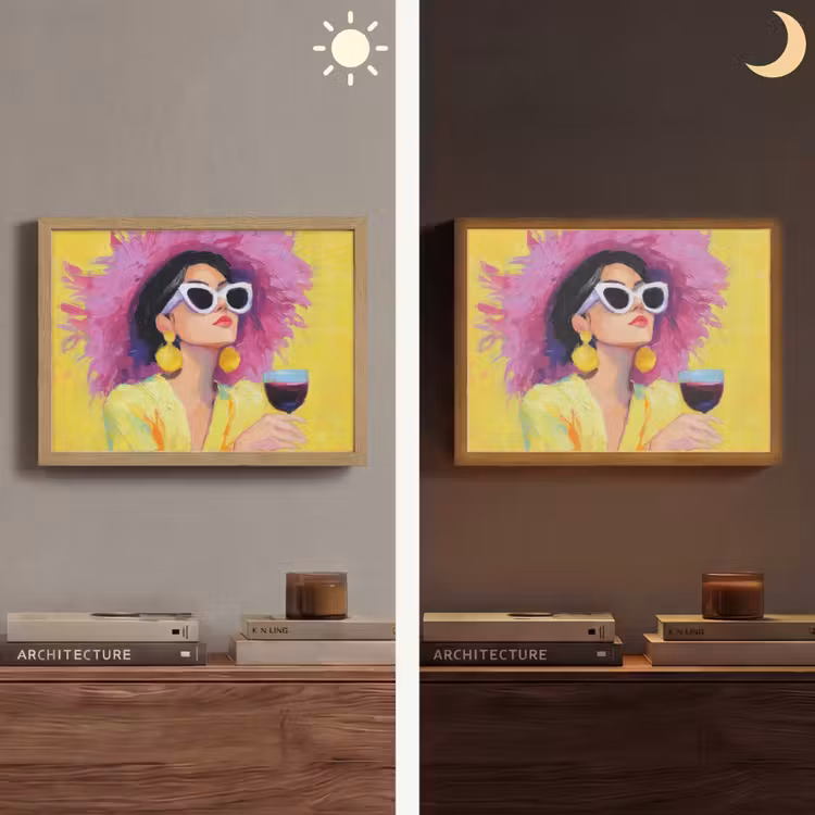 Vrouw - Hoed - Paars - Wijn Light Box met batterij (Wandlamp) middel -sfeer3