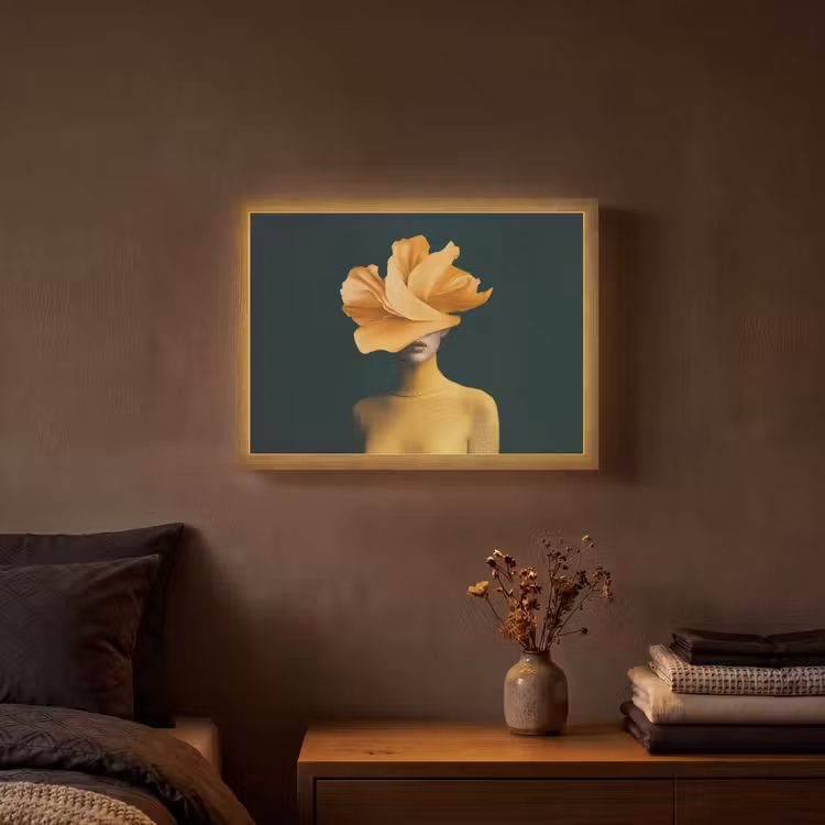 Vrouw - Hoed - Geel Light Box met batterij (Wandlamp) middel -sfeer4