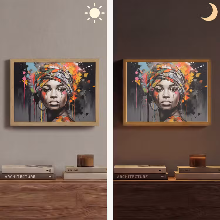 Vrouw - Hoofddoek - Graffiti - Zwart Light Box met batterij (Wandlamp) middel -sfeer3