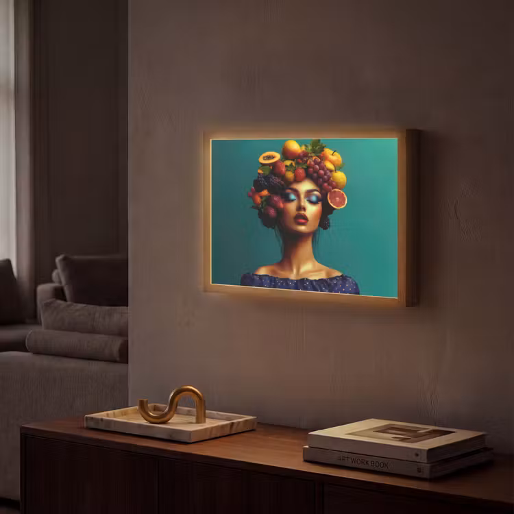 Vrouw - Hoodtooi - Tropisch - Fruit - Druiven Light Box met batterij (Wandlamp) middel -sfeer1
