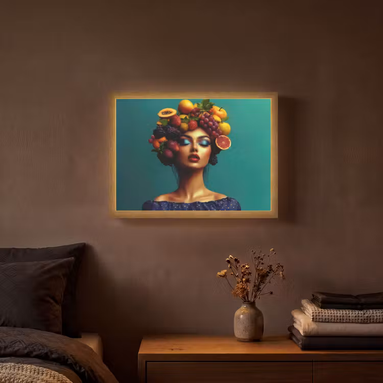 Vrouw - Hoodtooi - Tropisch - Fruit - Druiven Light Box met batterij (Wandlamp) middel -sfeer4