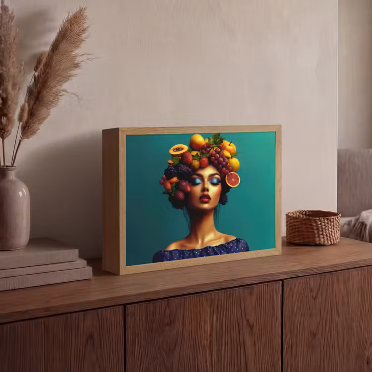 Vrouw - Hoodtooi - Tropisch - Fruit - Druiven Light Box met batterij (Wandlamp) middel -sfeer2
