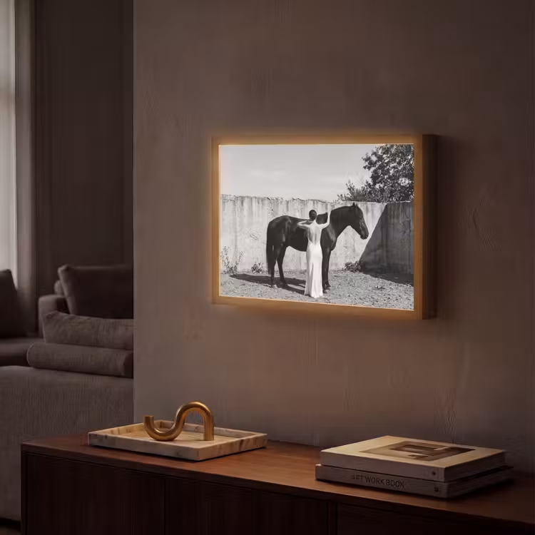 Vrouw - Paard - Artistiek Light Box met batterij (Wandlamp) middel -sfeer1