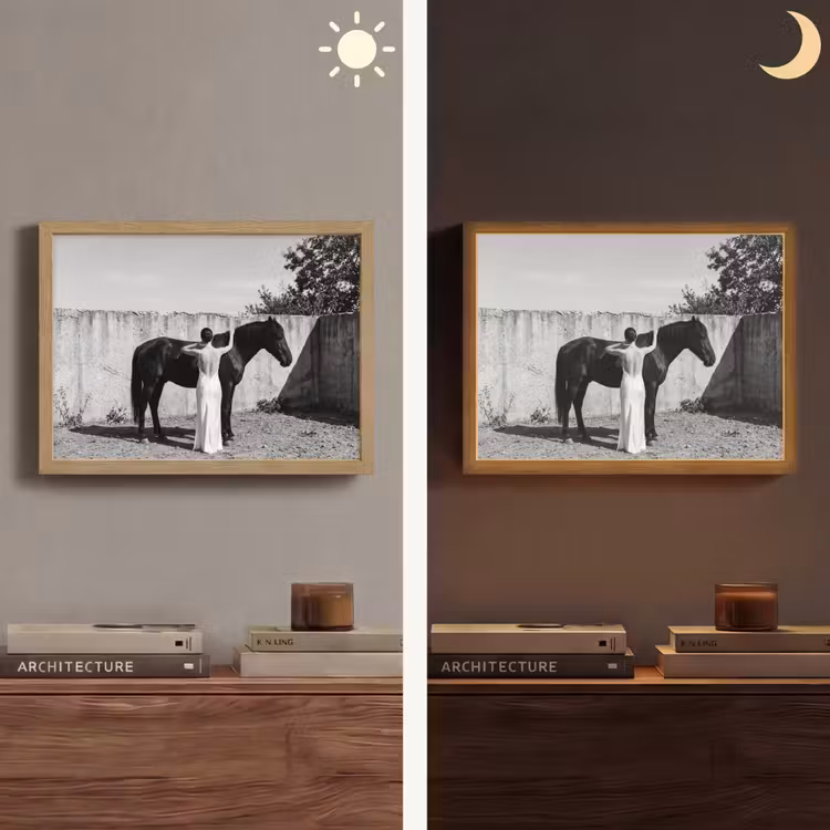 Vrouw - Paard - Artistiek Light Box met batterij (Wandlamp) middel -sfeer3