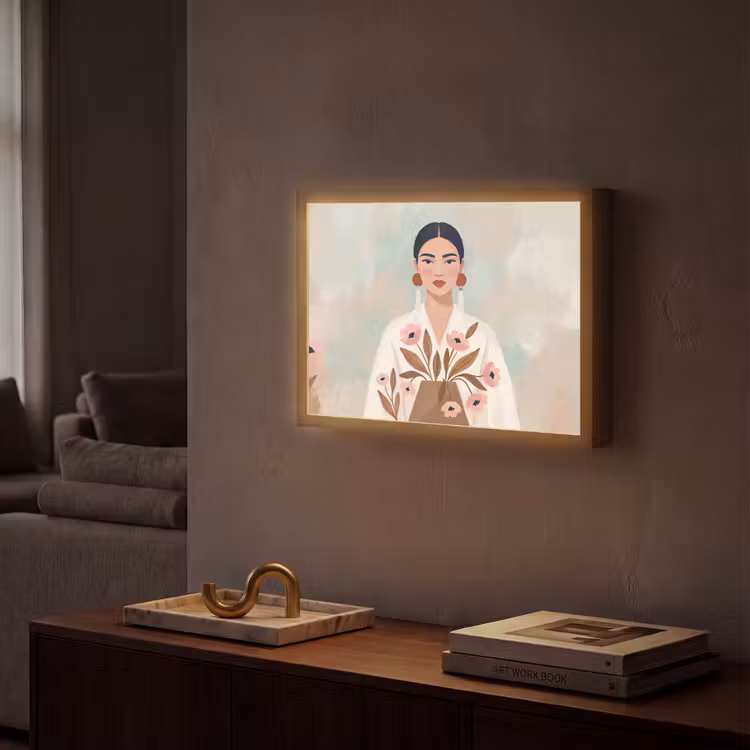 Vrouw - Kimono - Pastel Light Box met batterij (Wandlamp) middel -sfeer1