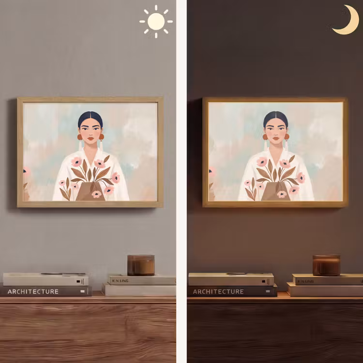 Vrouw - Kimono - Pastel Light Box met batterij (Wandlamp) middel -sfeer3