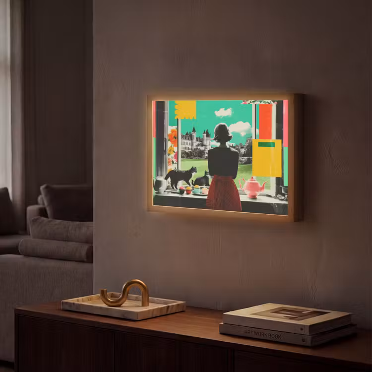 Vrouw - Keuken - Katten - Doorkijk Light Box met batterij (Wandlamp) middel -sfeer1