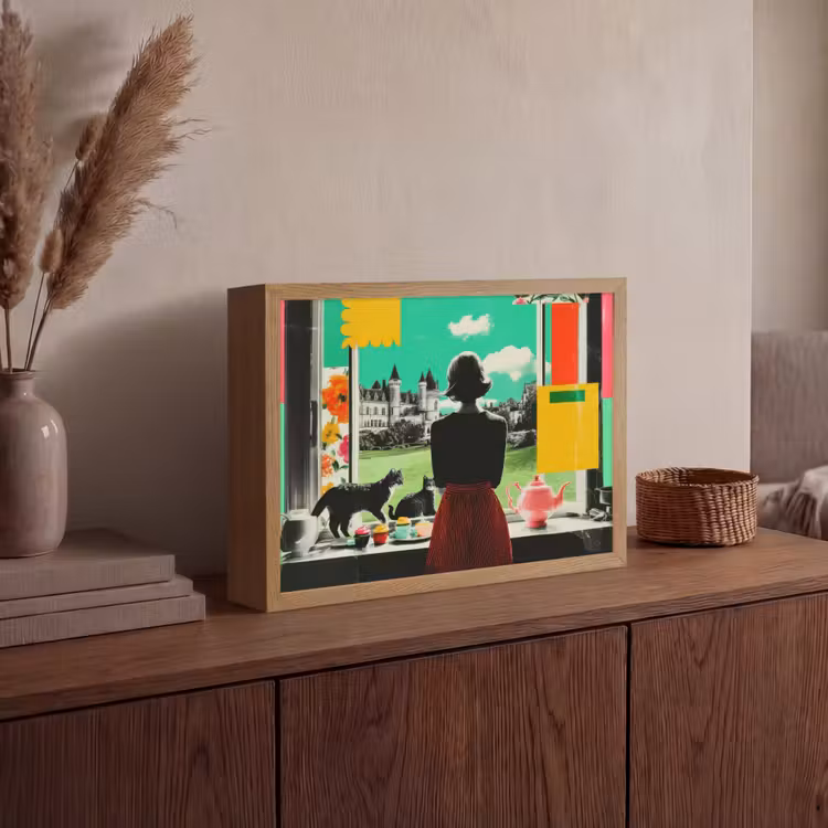 Vrouw - Keuken - Katten - Doorkijk Light Box met batterij (Wandlamp) middel -sfeer2