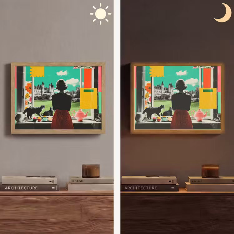 Vrouw - Keuken - Katten - Doorkijk Light Box met batterij (Wandlamp) middel -sfeer3