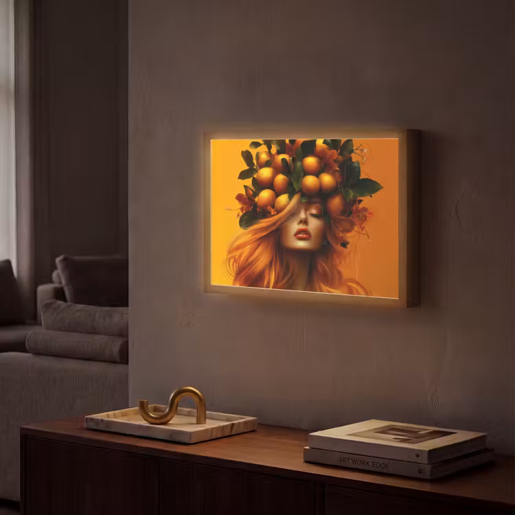 Vrouw - Citroenen - Bloesem - Geel Light Box met batterij (Wandlamp) middel -sfeer1