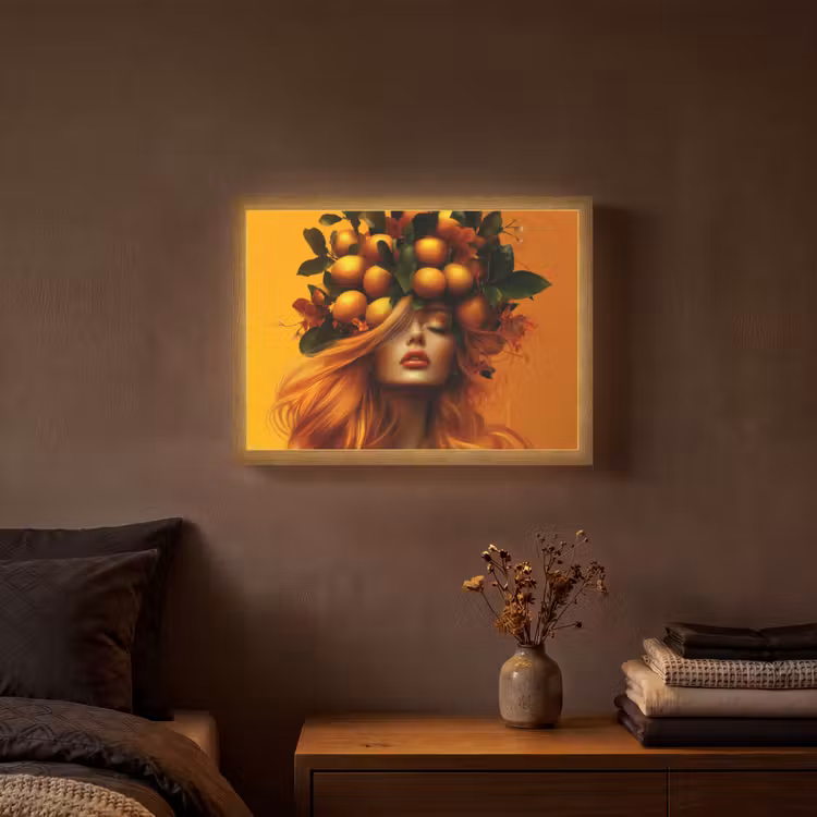 Vrouw - Citroenen - Bloesem - Geel Light Box met batterij (Wandlamp) middel -sfeer4