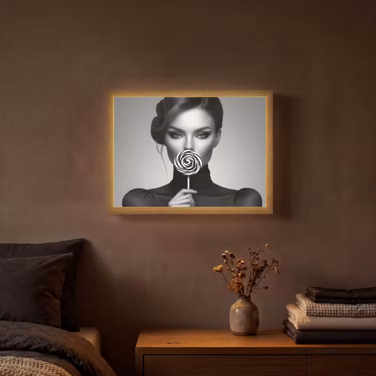 Vrouw - Lolly - Zwart Light Box met batterij (Wandlamp) middel -sfeer4