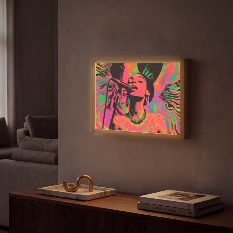 Vrouw - Microfoon - Neon Light Box met batterij (Wandlamp) middel -sfeer1
